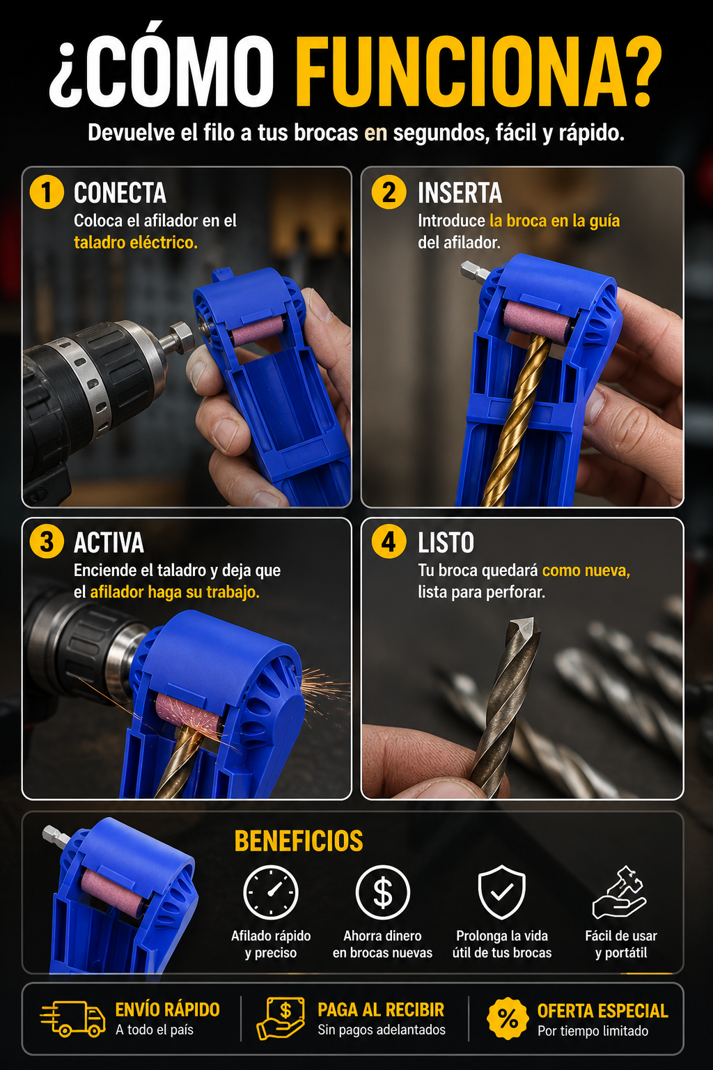 Afilador de Brocas Portatil - Devuelve el filo a tus brocas en segundos.