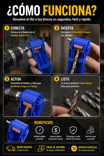 Afilador de Brocas Portatil - Devuelve el filo a tus brocas en segundos.