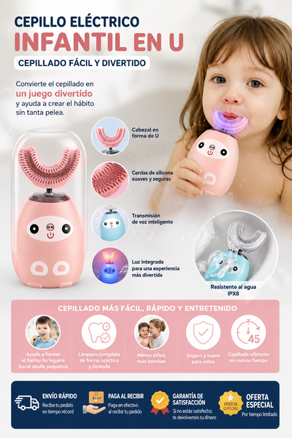 Cepillo de Dientes Eléctrico Infantil en U - Cepillado Fácil y Divertido