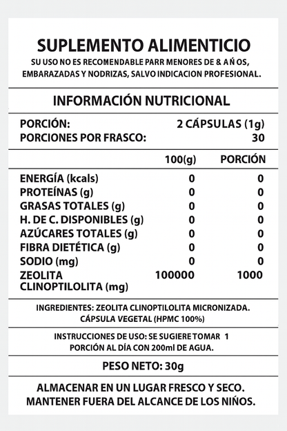 Zeolita 60 Cápsulas - Desintoxica, desinflama y recupera tu energía desde adentro.