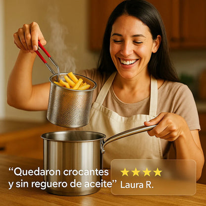 Olla Freidora Acero Inoxidable + Tapa de Vidrio + Ebook "10 Recetas Ricas y Fáciles en tu freidora"