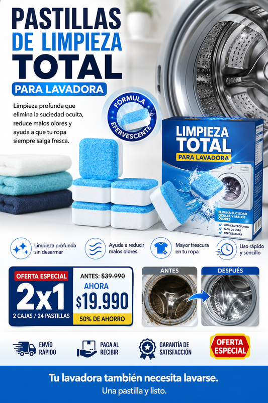 Pastillas de Limpieza para Lavadora 2x1 - Elimina la suciedad oculta y malos olores