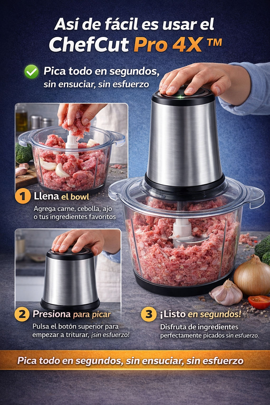 Picador Eléctrico de Alimentos - ChefCut Pro con 4 Cuchillas de Alto Rendimiento