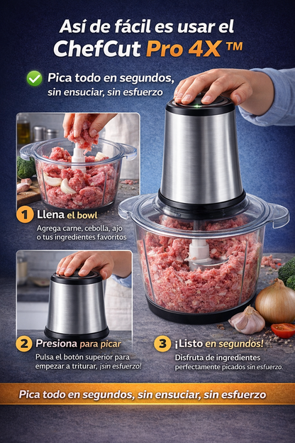 Picador Eléctrico de Alimentos - ChefCut Pro con 4 Cuchillas de Alto Rendimiento