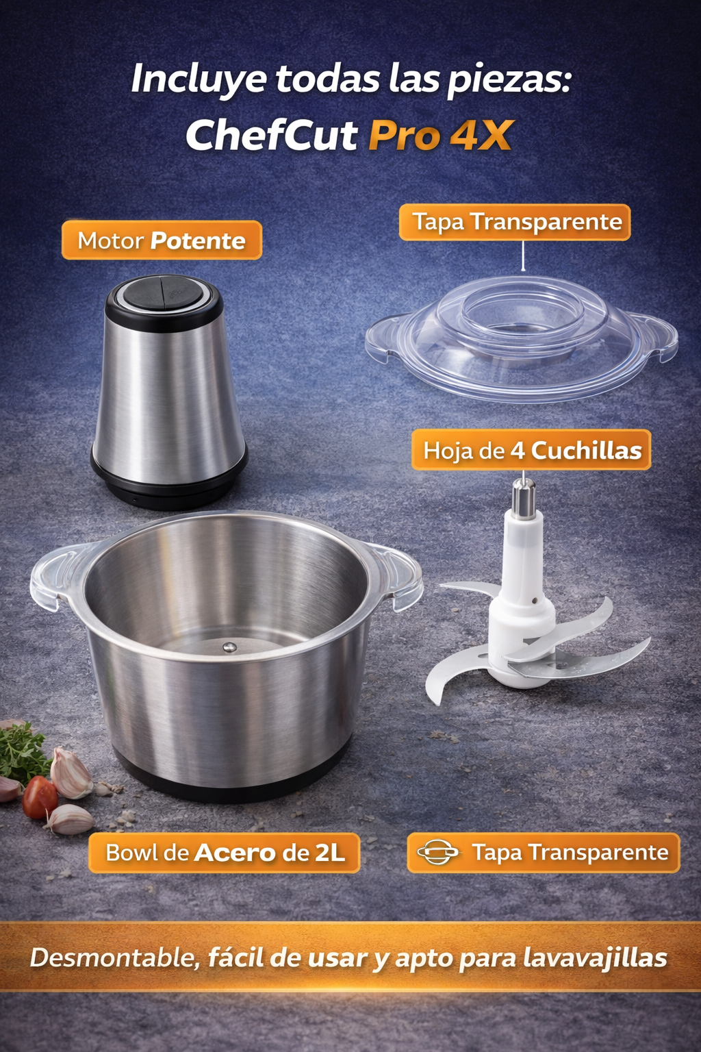 Picador Eléctrico de Alimentos - ChefCut Pro con 4 Cuchillas de Alto Rendimiento