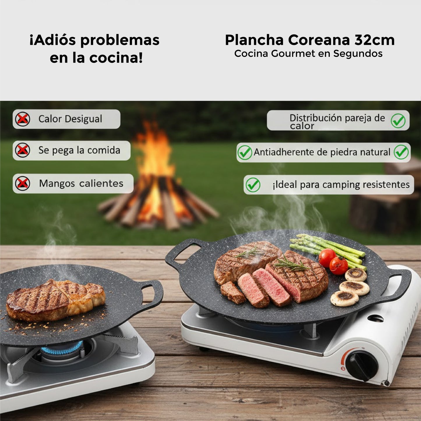 Plancha Coreana FireStone 32 CM – Sellado Perfecto – Antiadherente de Piedra