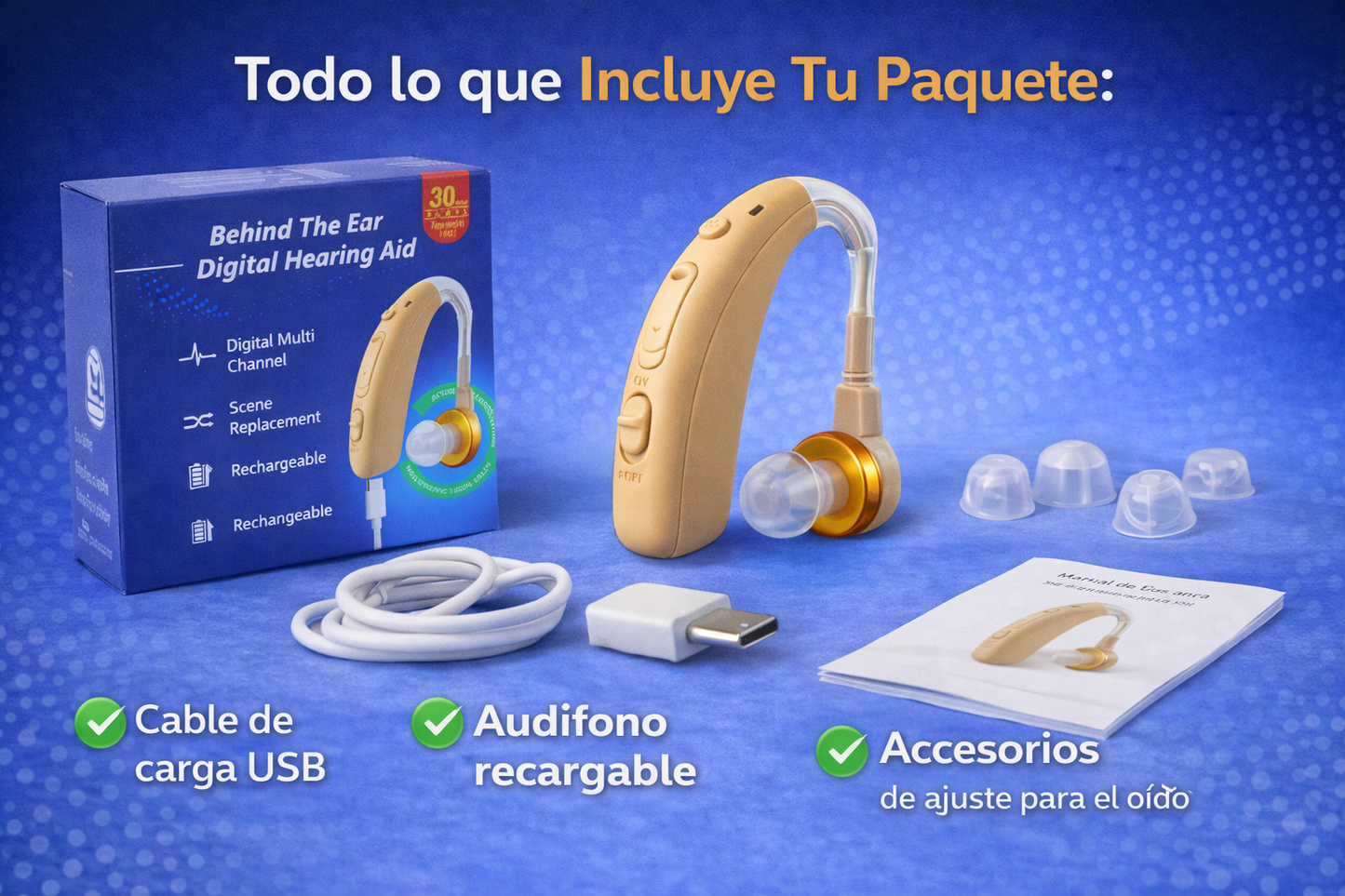 Audífono Amplificador de Sonido Recargable e Inalámbrico Tipo C - Mejora Instantáneamente tu Audición