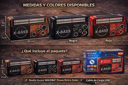 Radio Portátil Retro WAXIBA® – ¡Energía, Música y Luz en un Solo Dispositivo!