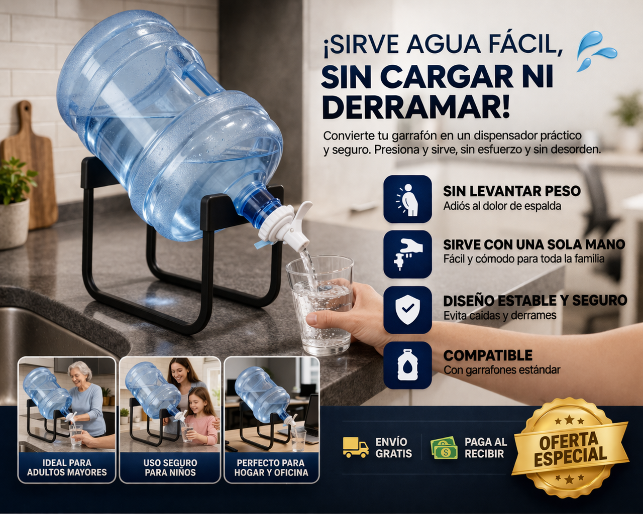 Soporte Rack Para Bidon De Agua Negro - Sirve agua fácil, sin cargar ni derramar